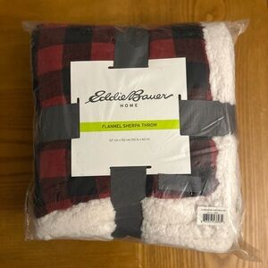 NWT Eddie Bauer Home Flannel Sherpa Throw Buffalo Plaid Red Black White